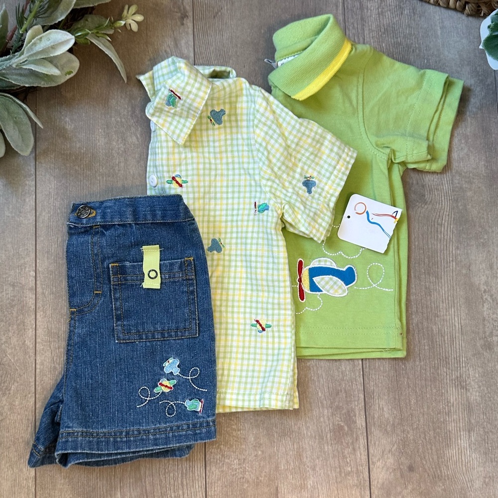 NEW Vintage 90s BT Kids Baby Boy 3 Pc Outfit Set Shorts Polo & button down